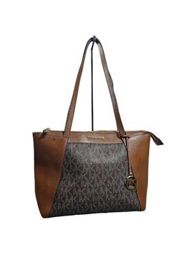 Michael Kors Sinclair Large Logo Tote Bag Brown Canvas Leather 38H9CN2T2B Flaw